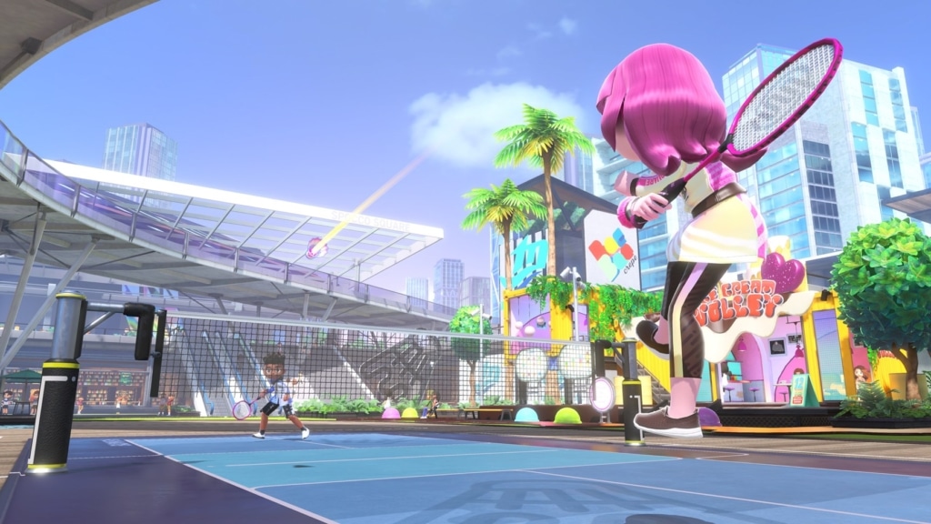 Afbeelding van de badminton minigame in Nintendo Switch Sports.