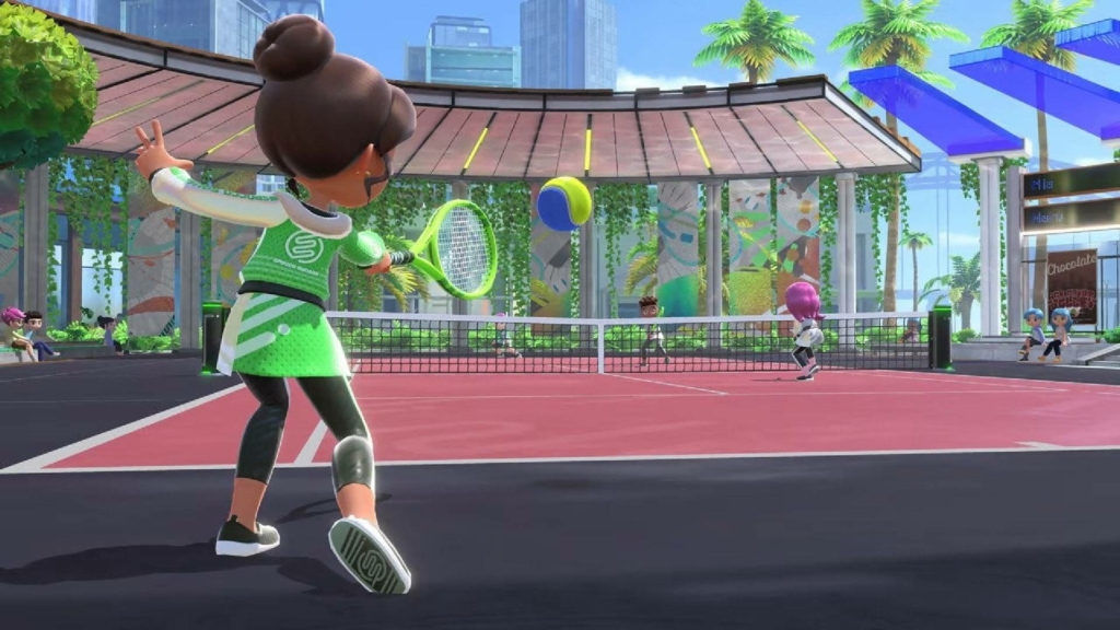 Afbeelding van de tennisminigame in Nintendo Switch Sports.